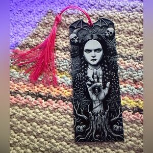 Gothic Black and White Bookmark with Pink or black Tassel